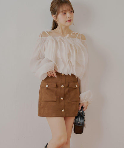 【Chico】前扣麂皮絨A字裙