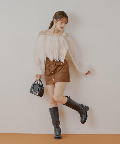 【Chico】前扣麂皮絨A字裙