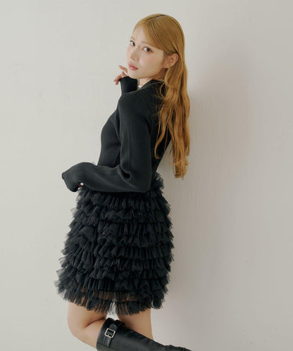 【SALON by Chico】荷葉邊層疊翻領迷你連衣裙