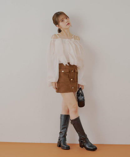 【Chico】前扣麂皮絨A字裙