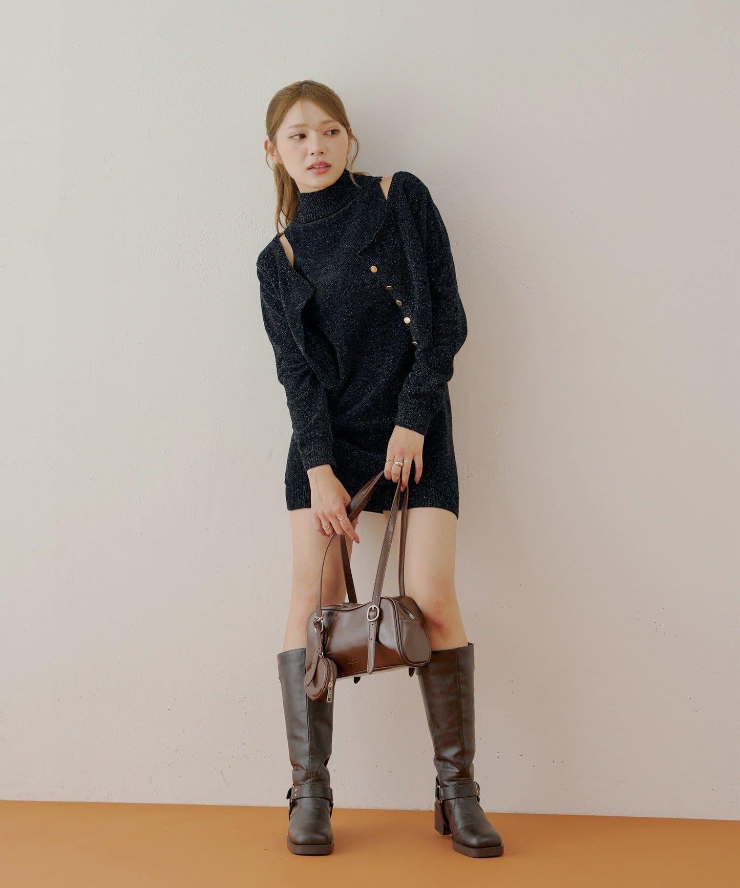 【Chico】天鵝絨無袖連衣裙+開衫套裝