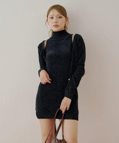 【Chico】天鵝絨無袖連衣裙+開衫套裝