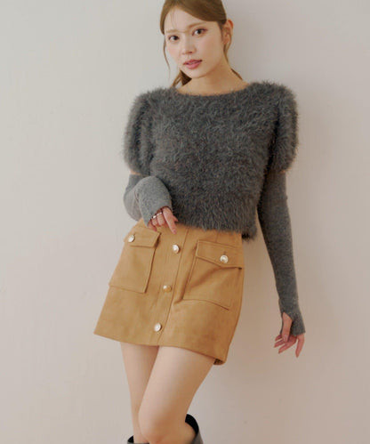 【Chico】前扣麂皮絨A字裙