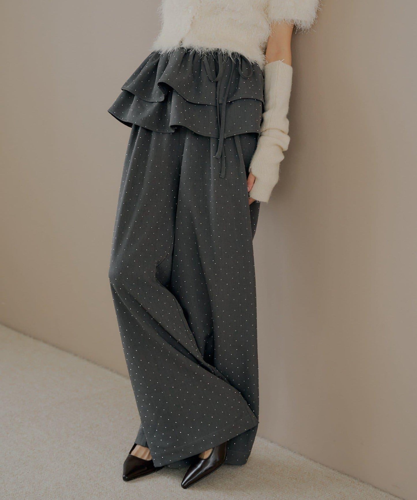 【SALON by Chico】可拆卸荷葉邊寬鬆休閒褲