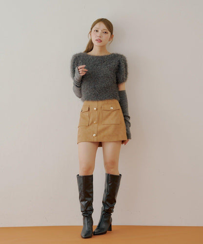 【Chico】前扣麂皮絨A字裙