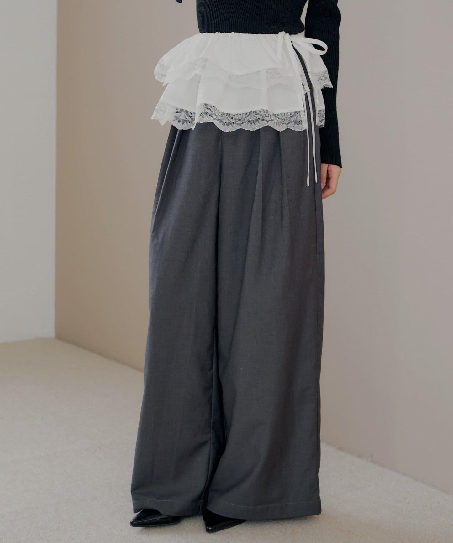 【SALON by Chico】可拆卸荷葉邊寬鬆休閒褲