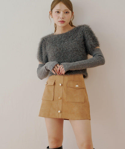 【Chico】前扣麂皮絨A字裙