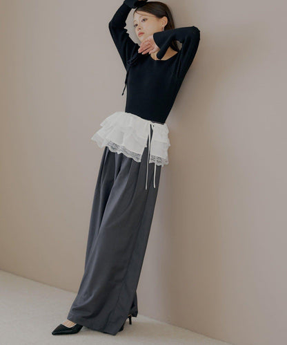 【SALON by Chico】可拆卸荷葉邊寬鬆休閒褲