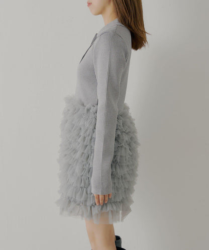 【SALON by Chico】荷葉邊層疊翻領迷你連衣裙