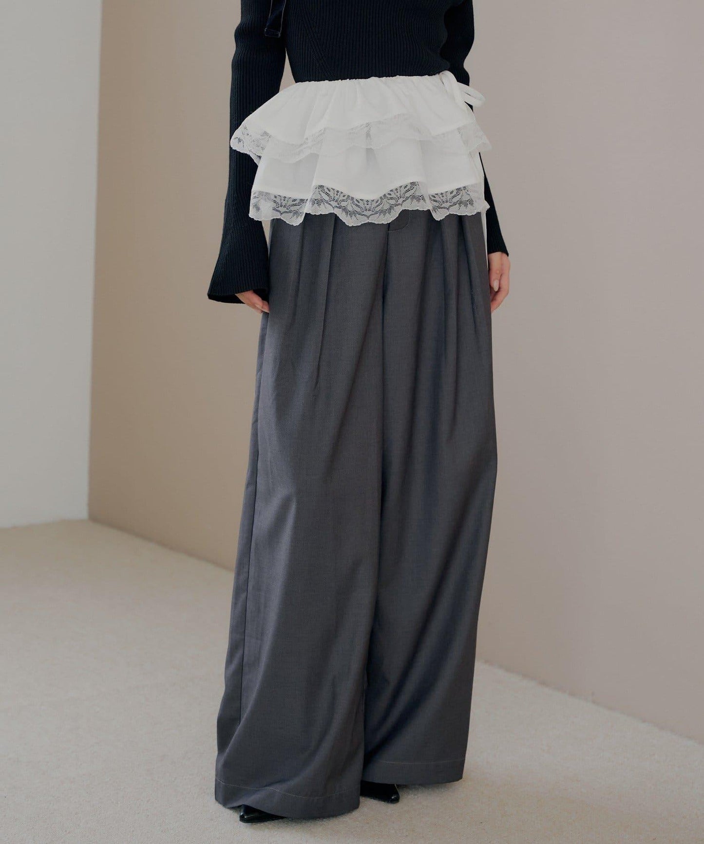 【SALON by Chico】可拆卸荷葉邊寬鬆休閒褲