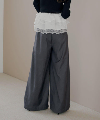 【SALON by Chico】可拆卸荷葉邊寬鬆休閒褲