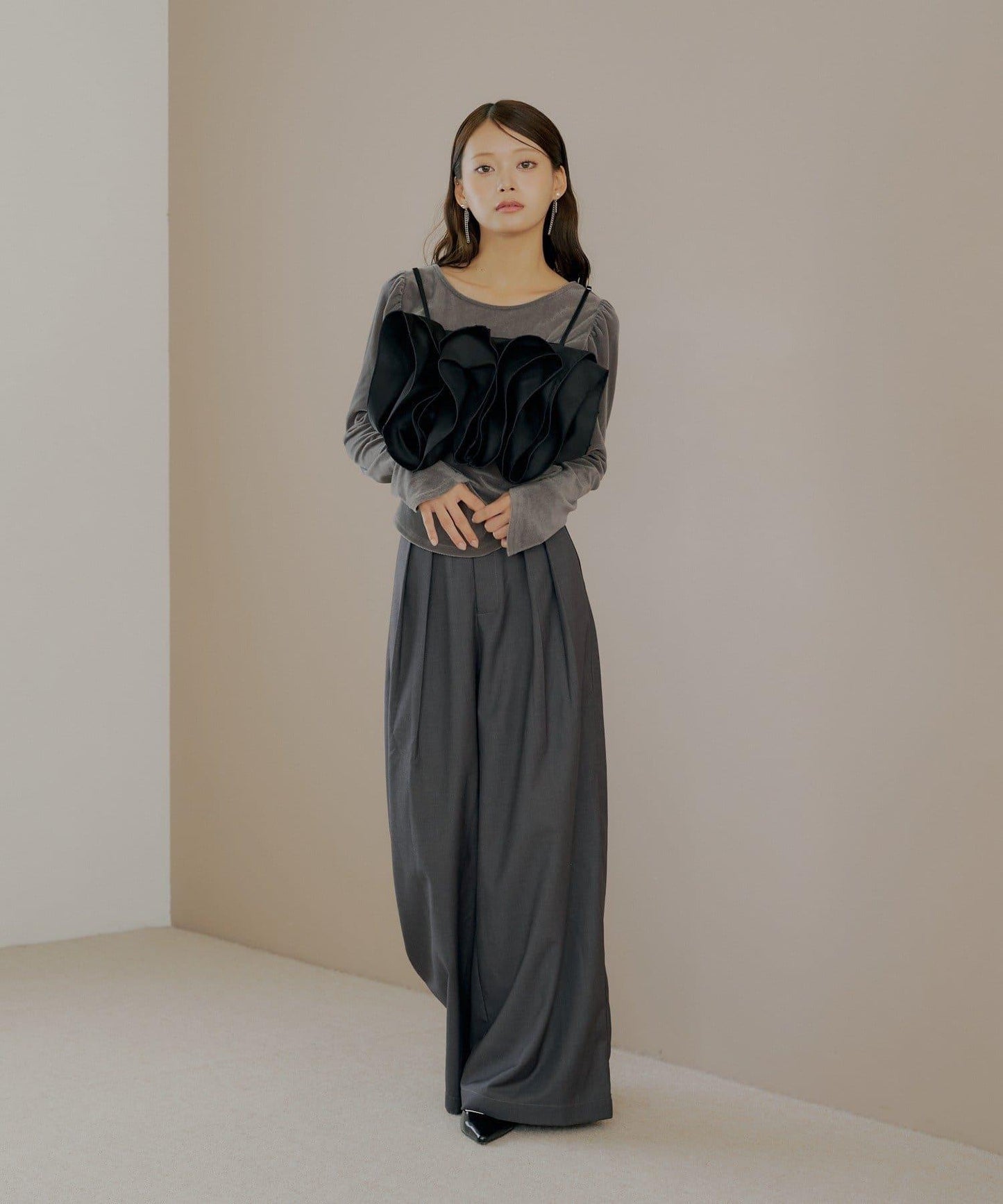 【SALON by Chico】可拆卸荷葉邊寬鬆休閒褲