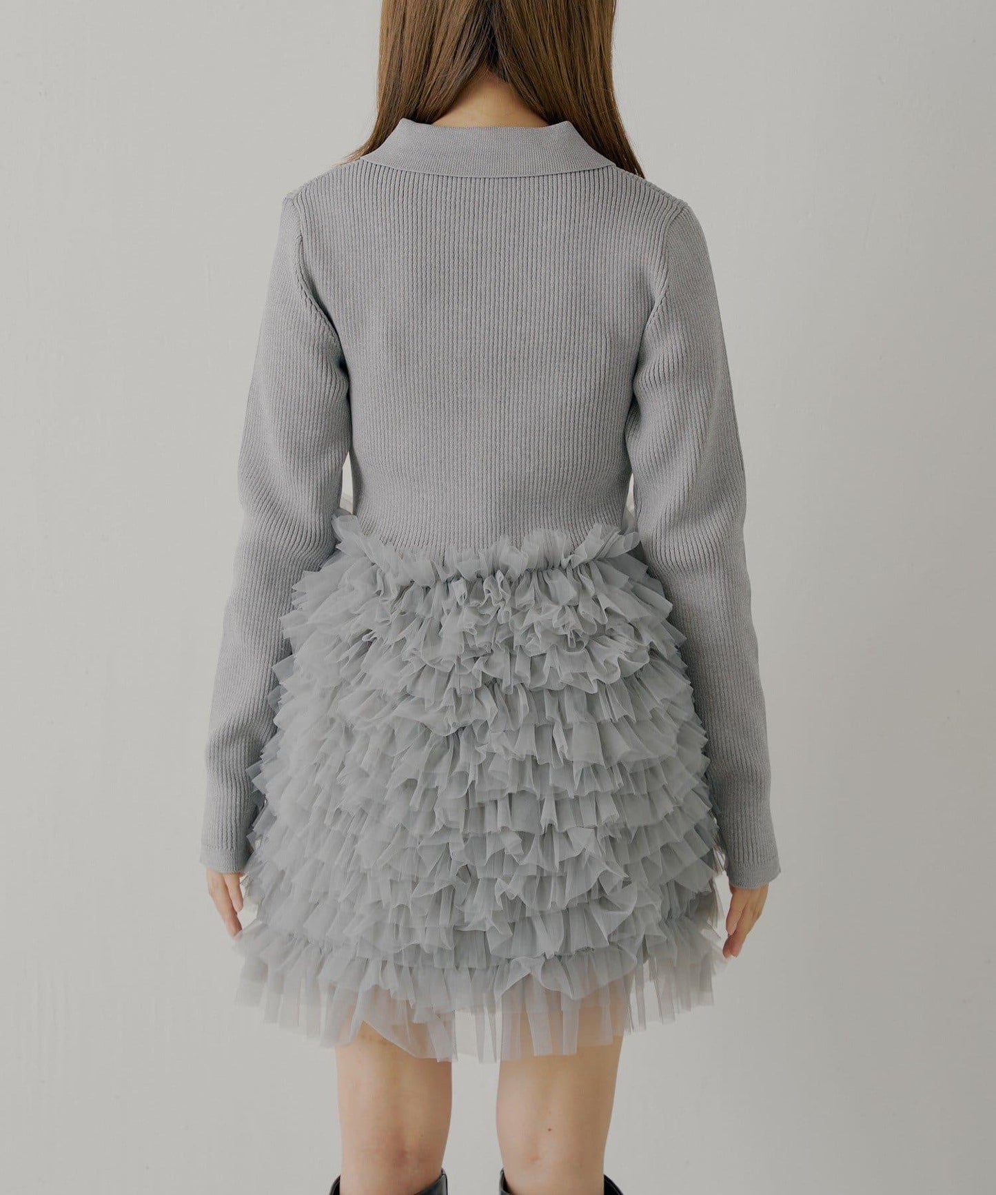 【SALON by Chico】荷葉邊層疊翻領迷你連衣裙