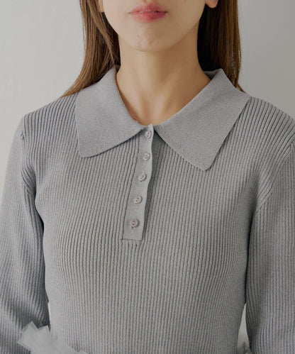 【SALON by Chico】荷葉邊層疊翻領迷你連衣裙