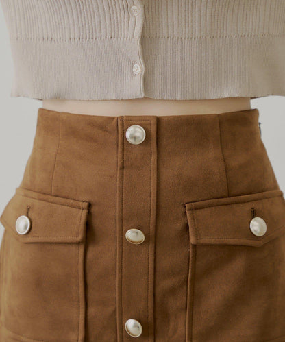 【Chico】前扣麂皮絨A字裙