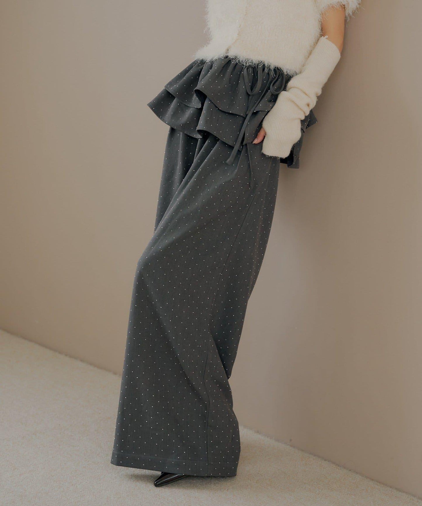 【SALON by Chico】可拆卸荷葉邊寬鬆休閒褲