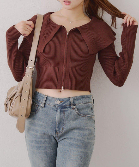 顯瘦顯華麗【RMAF】大翻領拉鍊開衫