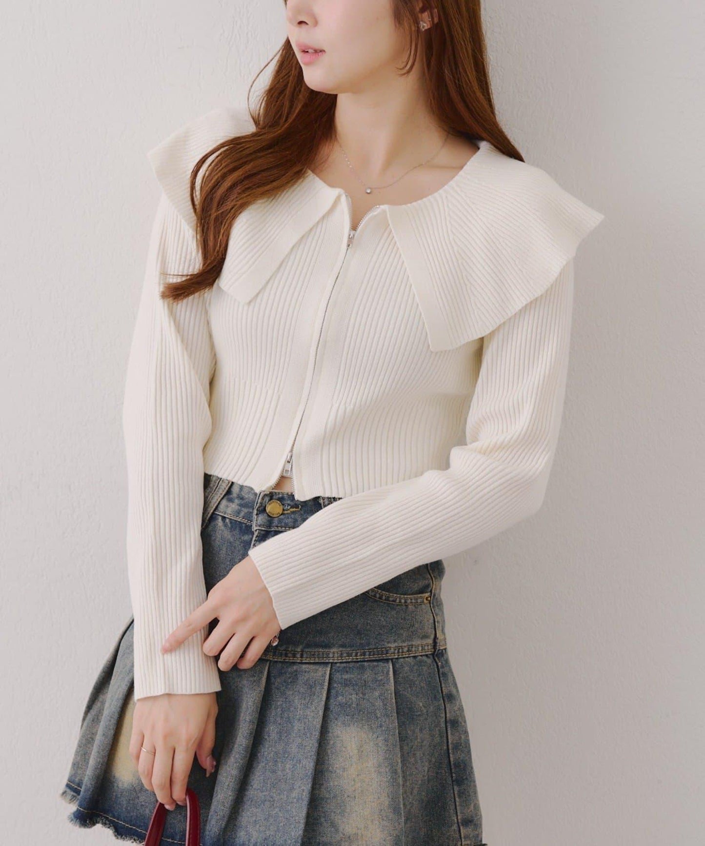 顯瘦顯華麗【RMAF】大翻領拉鍊開衫