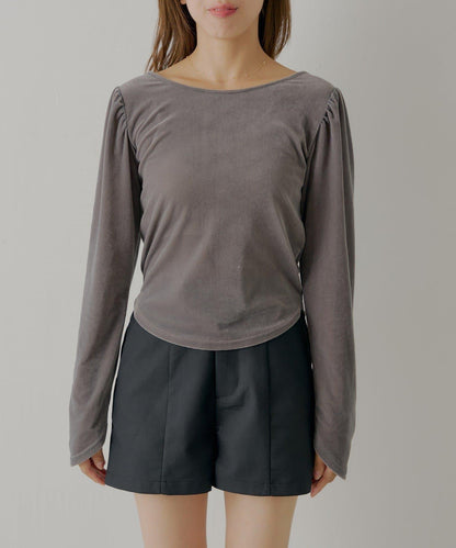 【Chico】荷葉邊吊帶+天鵝絨上衣套裝