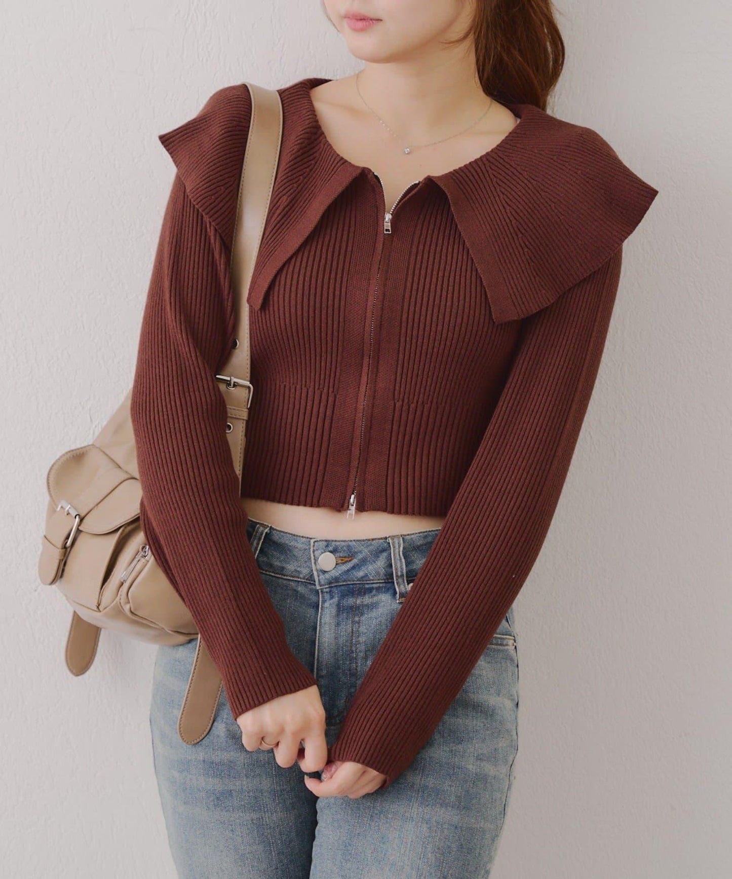 顯瘦顯華麗【RMAF】大翻領拉鍊開衫