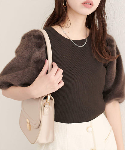 拼接毛絨袖口羅紋針織套頭衫