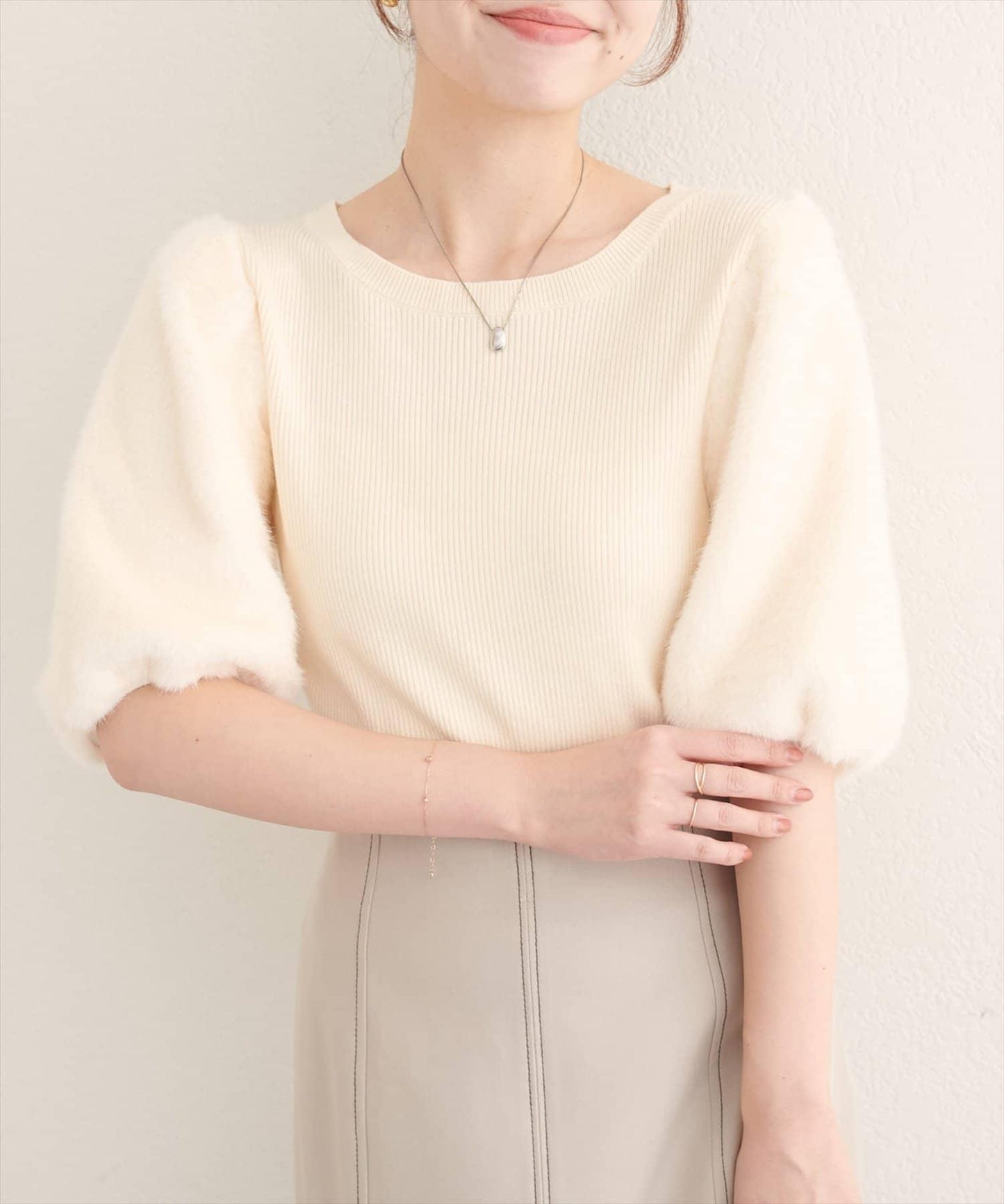 拼接毛絨袖口羅紋針織套頭衫