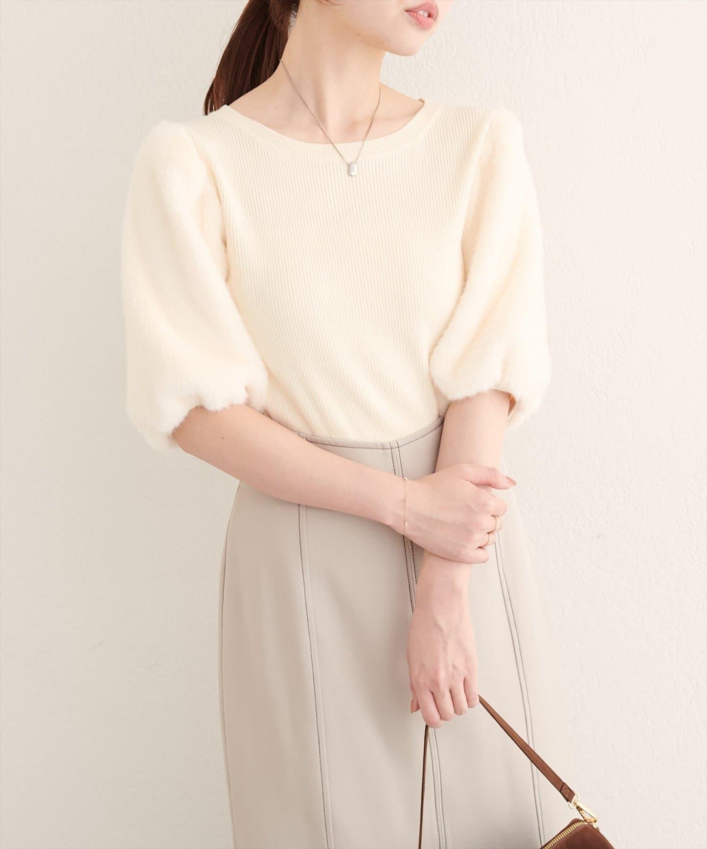 拼接毛絨袖口羅紋針織套頭衫