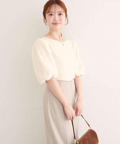 拼接毛絨袖口羅紋針織套頭衫