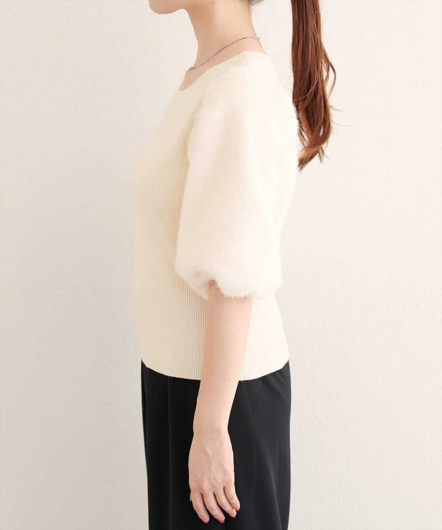 拼接毛絨袖口羅紋針織套頭衫