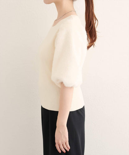 拼接毛絨袖口羅紋針織套頭衫