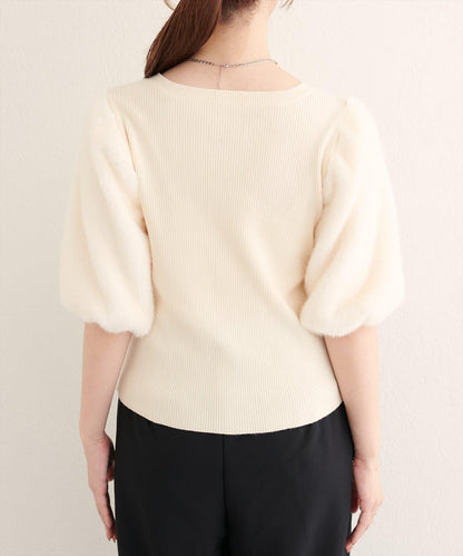 拼接毛絨袖口羅紋針織套頭衫