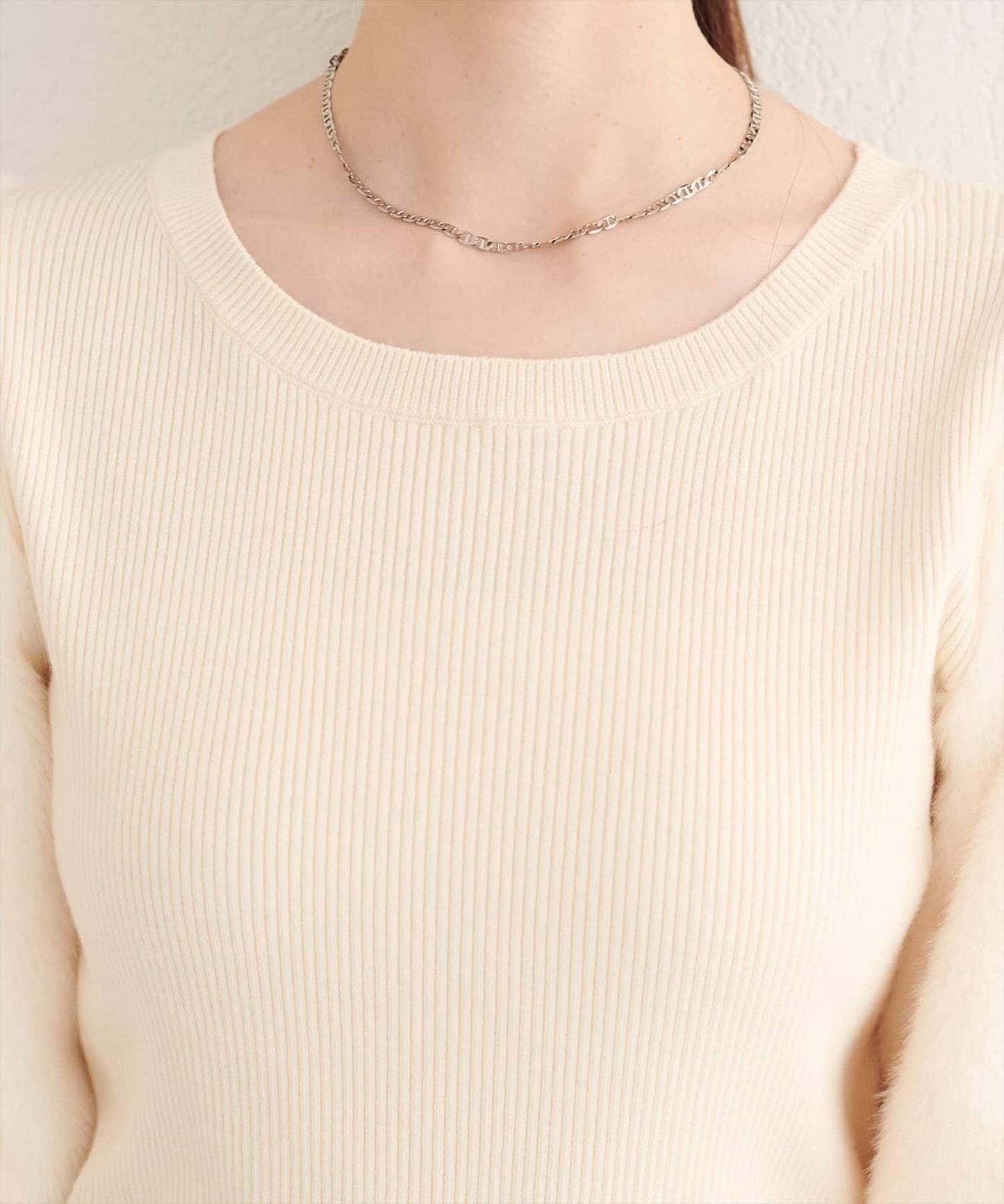 拼接毛絨袖口羅紋針織套頭衫