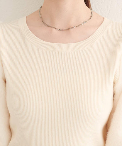 拼接毛絨袖口羅紋針織套頭衫