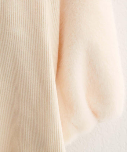 拼接毛絨袖口羅紋針織套頭衫