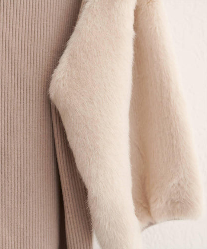 拼接毛絨袖口羅紋針織套頭衫