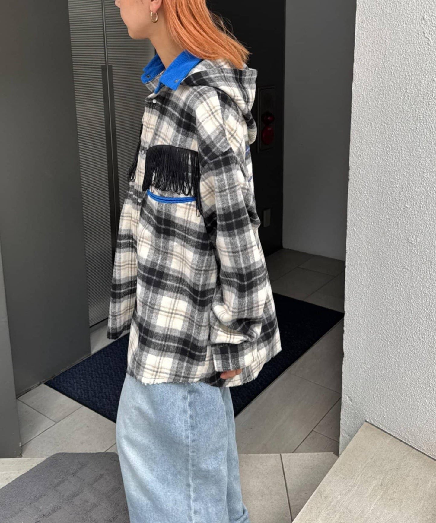 【SOUNDS GOOOOD】法蘭絨格紋刺繡流蘇連帽西部風襯衫