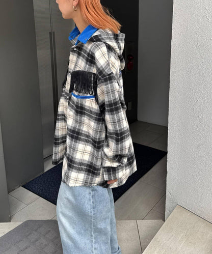 【SOUNDS GOOOOD】法蘭絨格紋刺繡流蘇連帽西部風襯衫