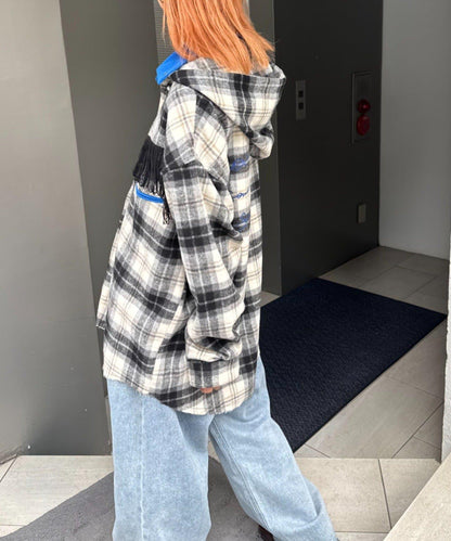 【SOUNDS GOOOOD】法蘭絨格紋刺繡流蘇連帽西部風襯衫