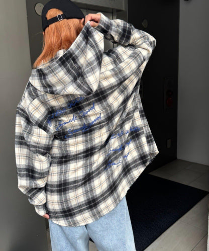 【SOUNDS GOOOOD】法蘭絨格紋刺繡流蘇連帽西部風襯衫