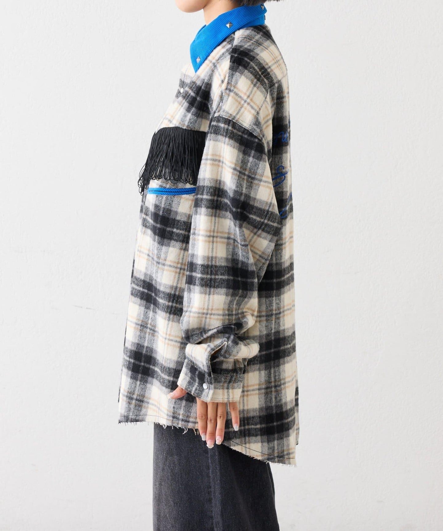 【SOUNDS GOOOOD】法蘭絨格紋刺繡流蘇連帽西部風襯衫