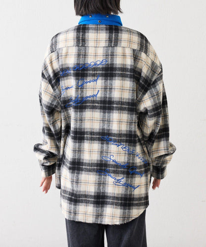 【SOUNDS GOOOOD】法蘭絨格紋刺繡流蘇連帽西部風襯衫