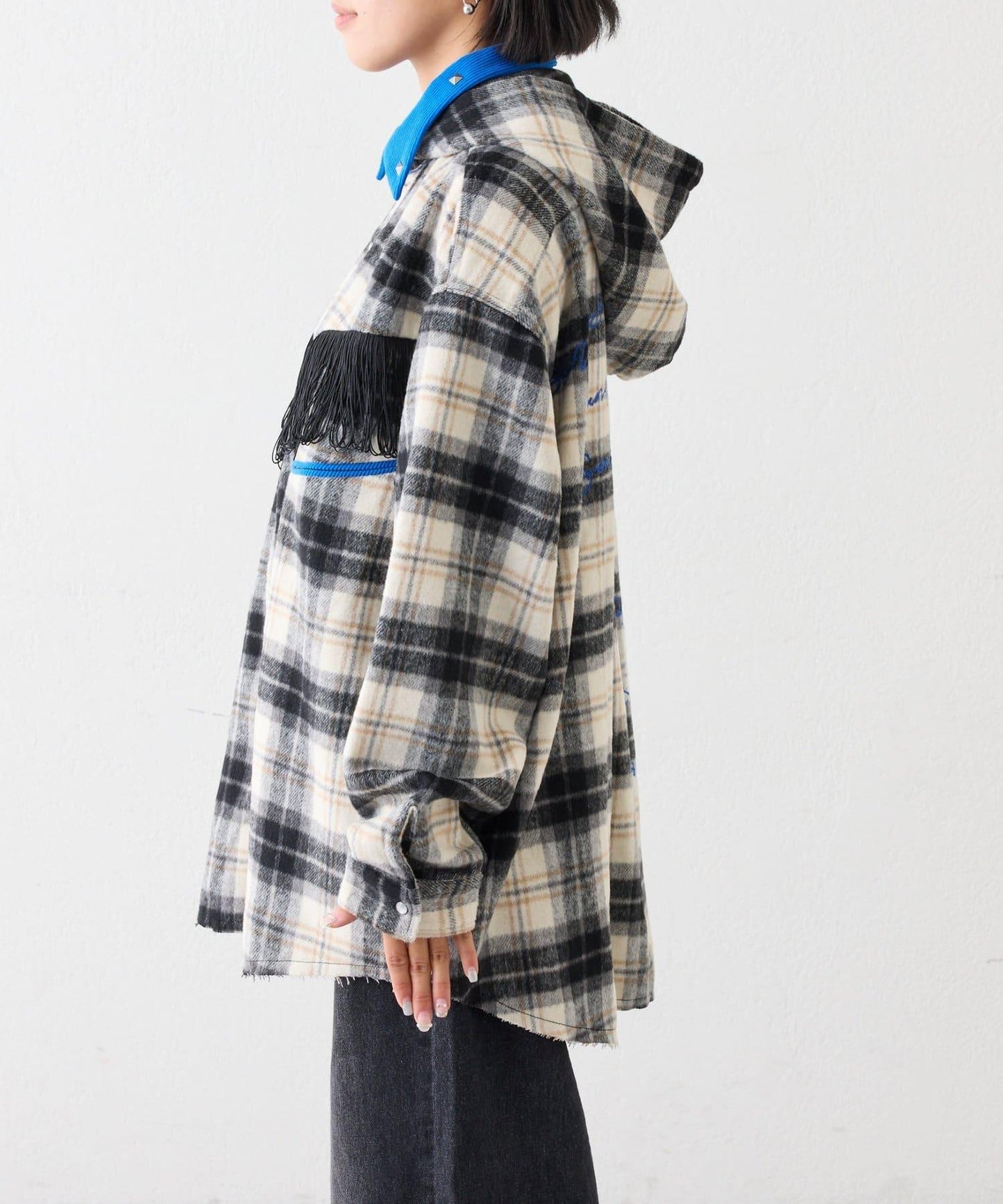 【SOUNDS GOOOOD】法蘭絨格紋刺繡流蘇連帽西部風襯衫