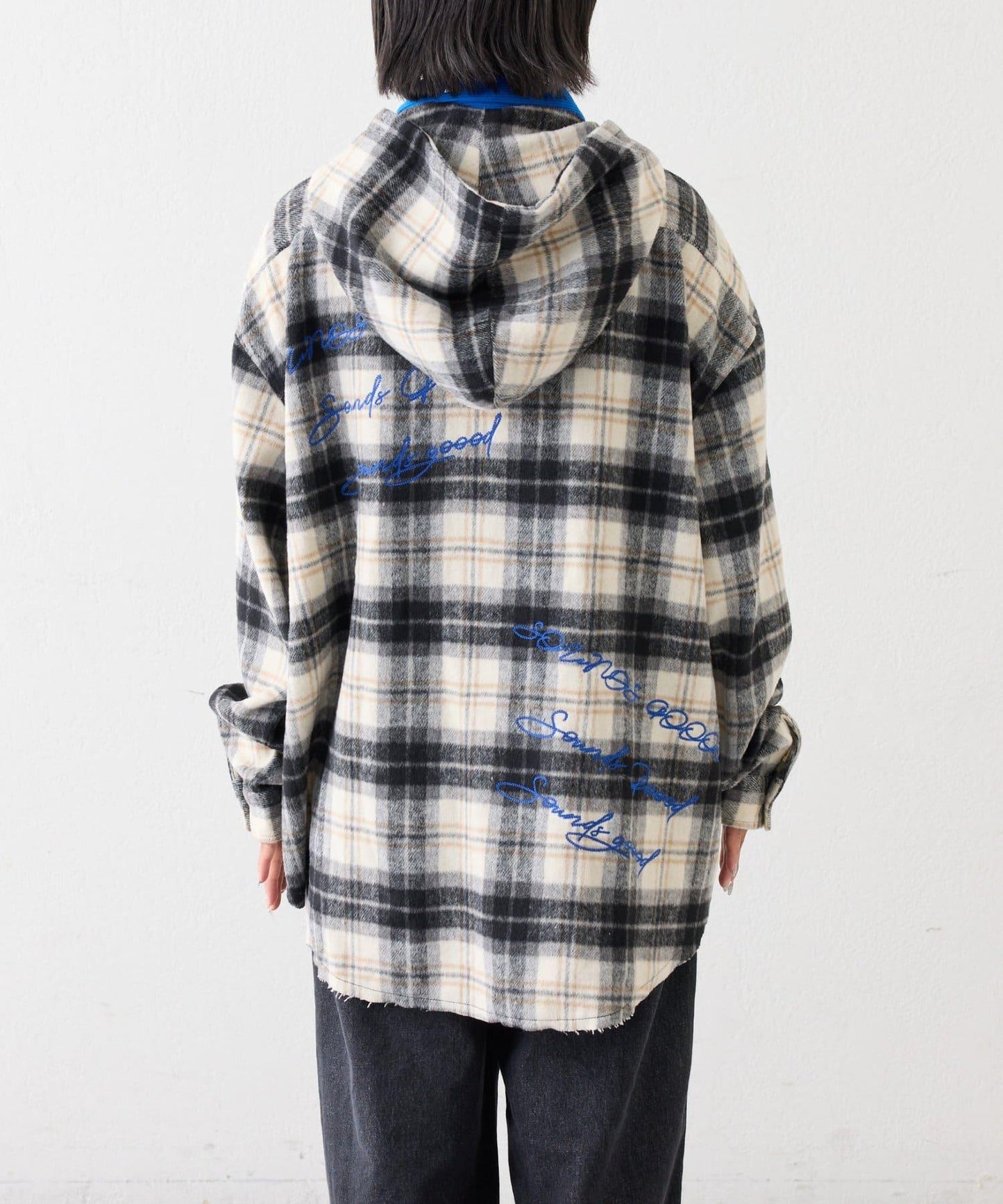 【SOUNDS GOOOOD】法蘭絨格紋刺繡流蘇連帽西部風襯衫