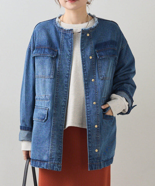 牛仔無領工裝夾克