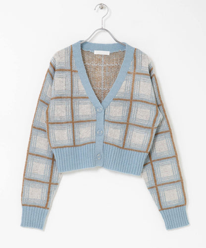 馬海毛格紋短款開衫