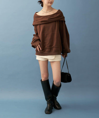 連帽一字肩衛衣