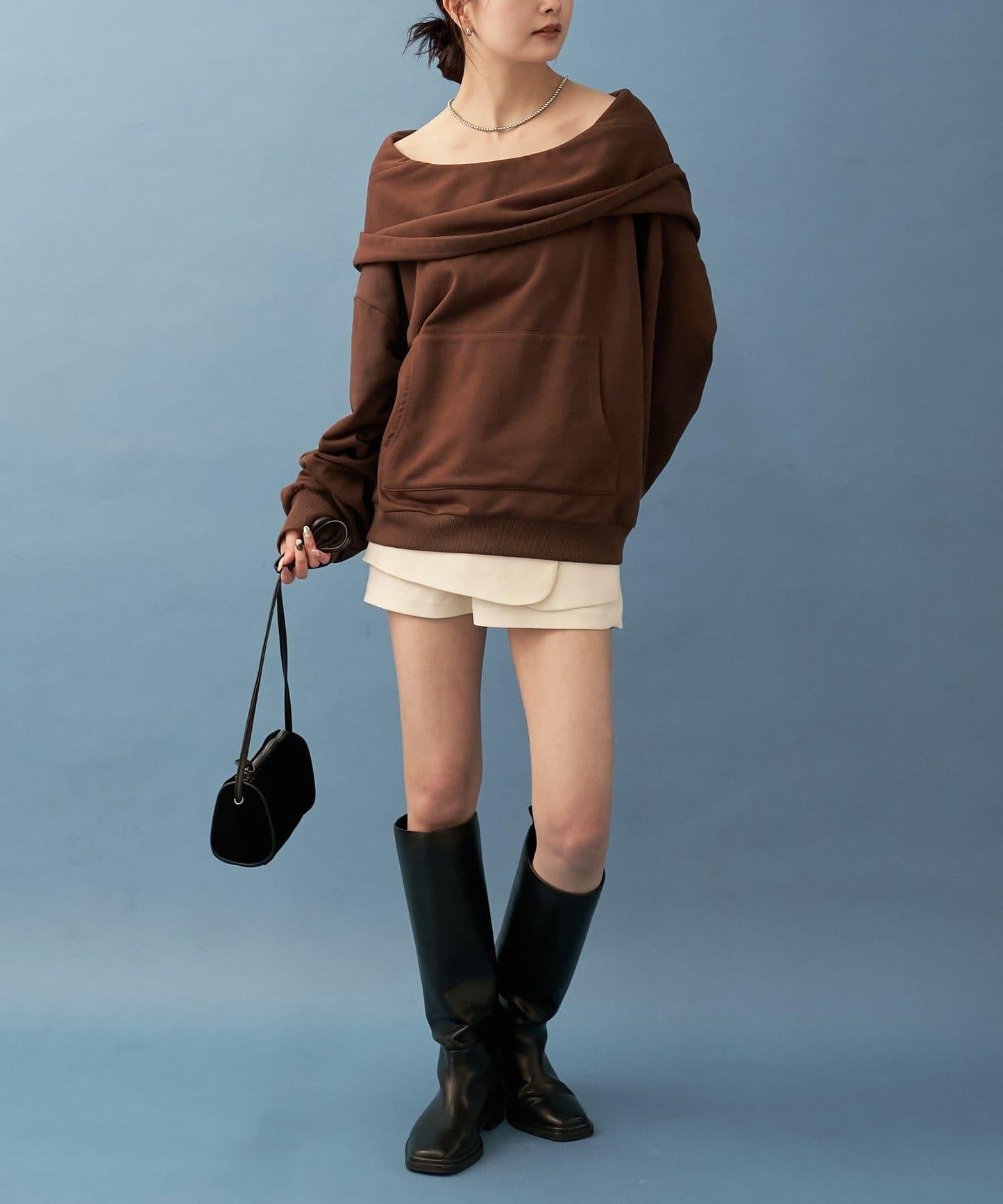 連帽一字肩衛衣