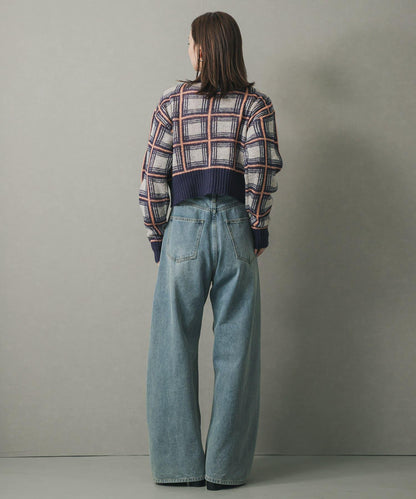 馬海毛格紋短款開衫