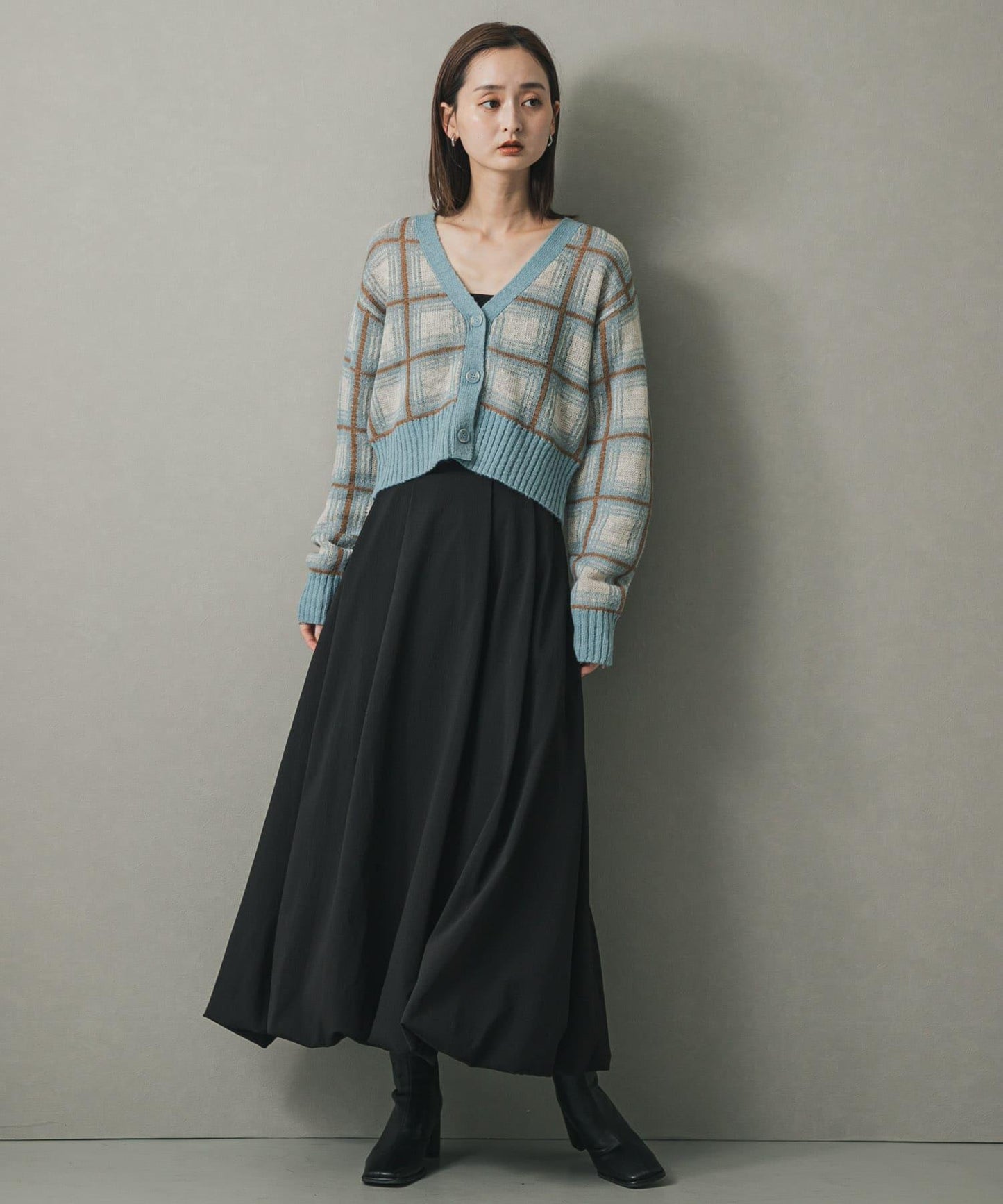 馬海毛格紋短款開衫