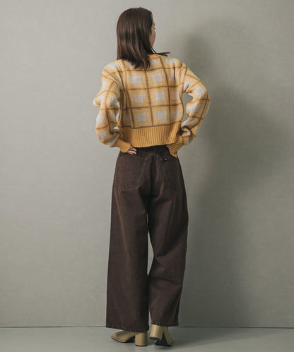 馬海毛格紋短款開衫